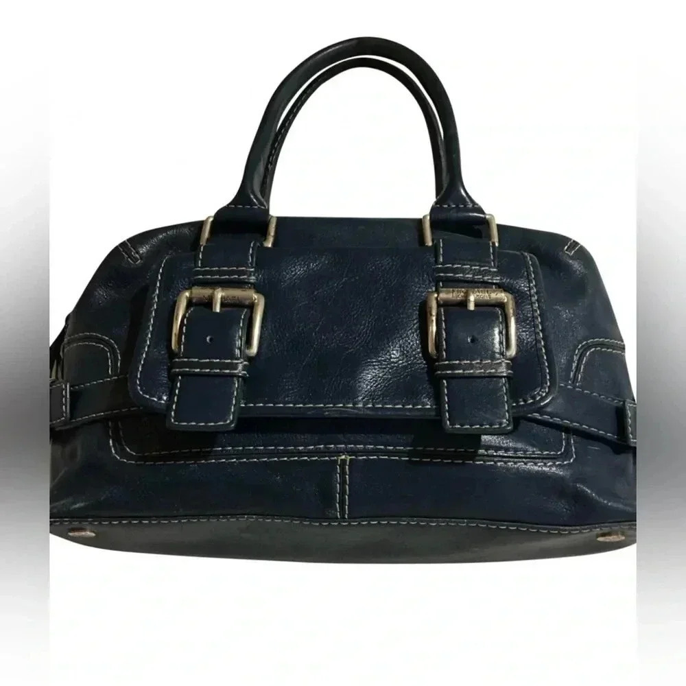 Michael Kors navy blue leather satchel handbag
